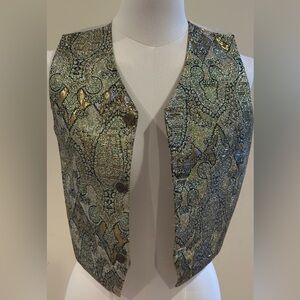 Lida California USA  Gold Silver Green Metallic Festive Vest Back Satin Sz 14.